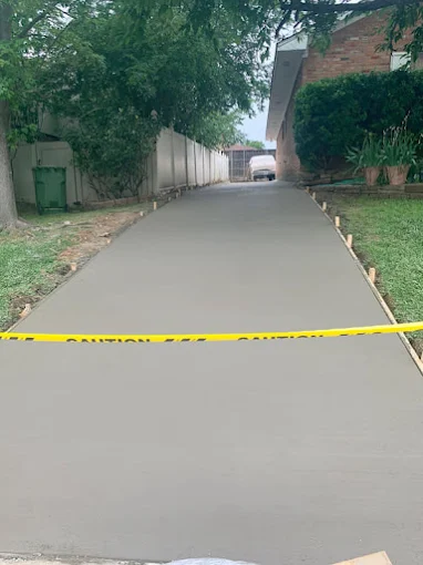 Freshly poured concrete driveway