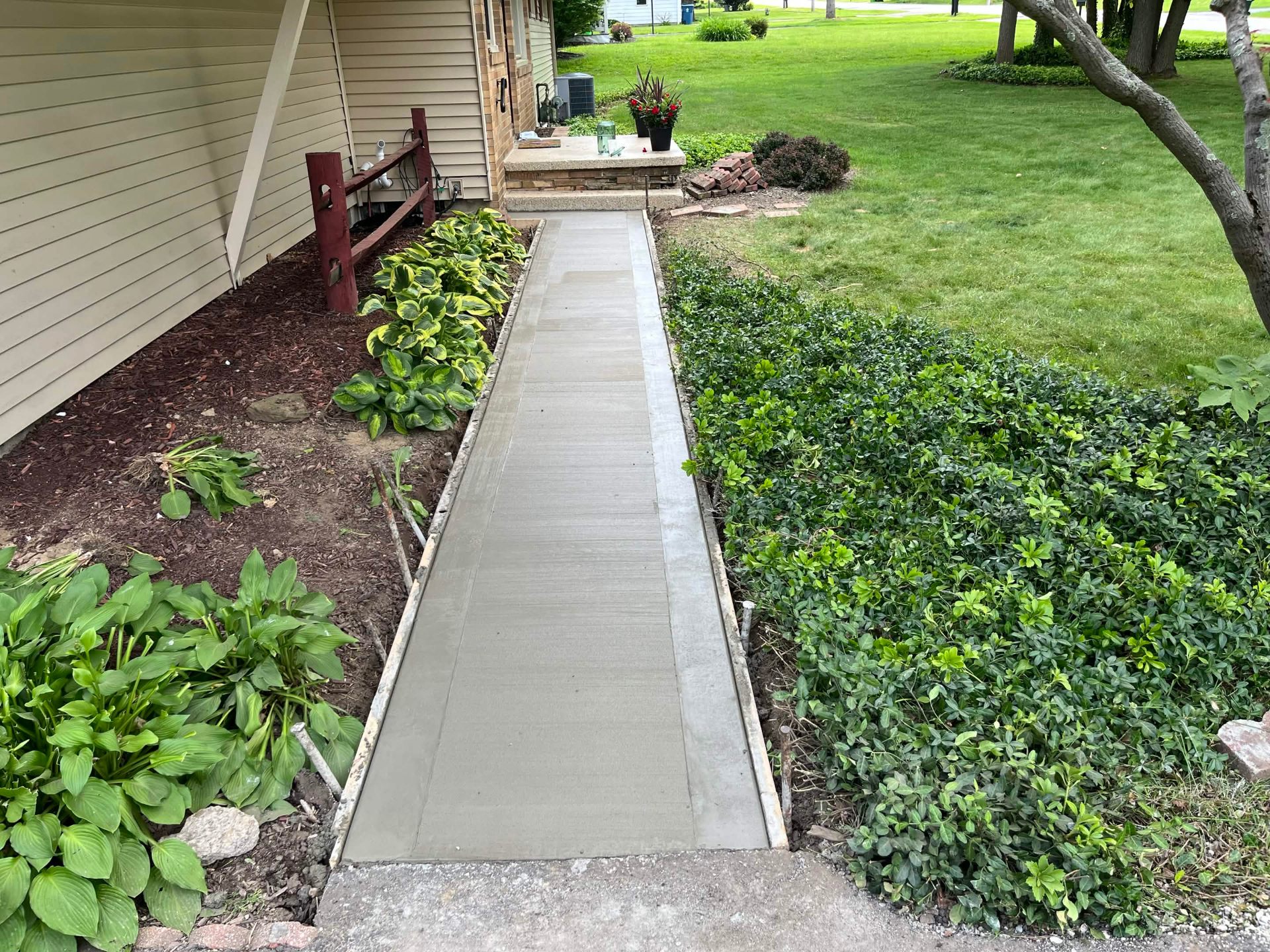 Freshly poured concrete sidewalk